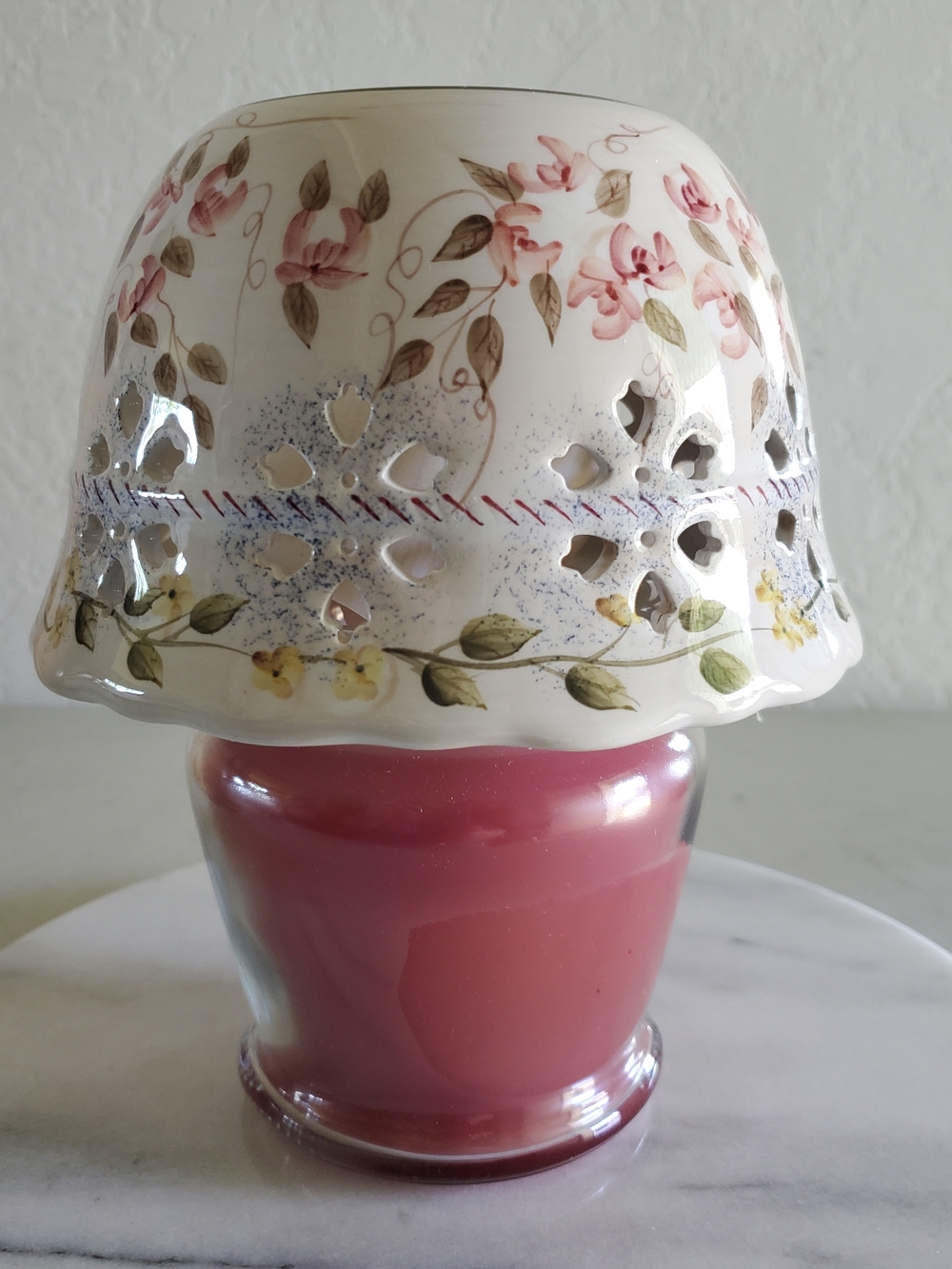 Home Interiors Decorative Ceramic Large Candle Shade with cutouts NEW Rose Green - Picture 5 of 17
